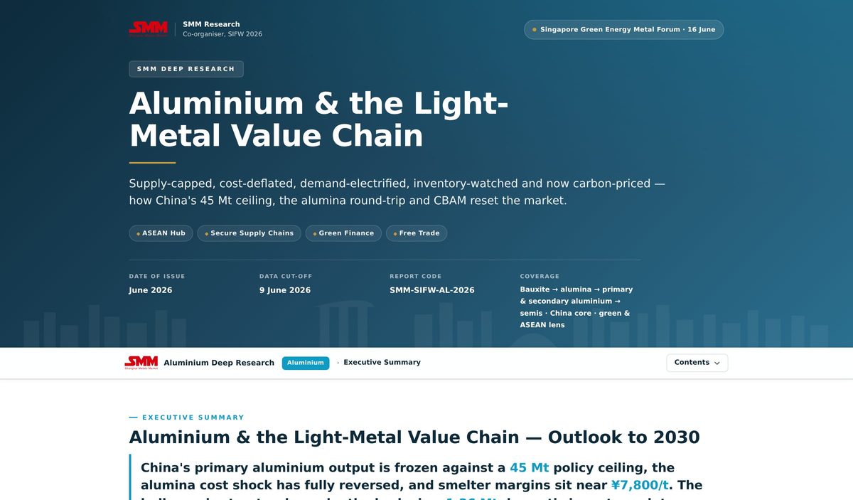 Cover of the SMM deep report: Aluminium and the Light-Metal Value Chain