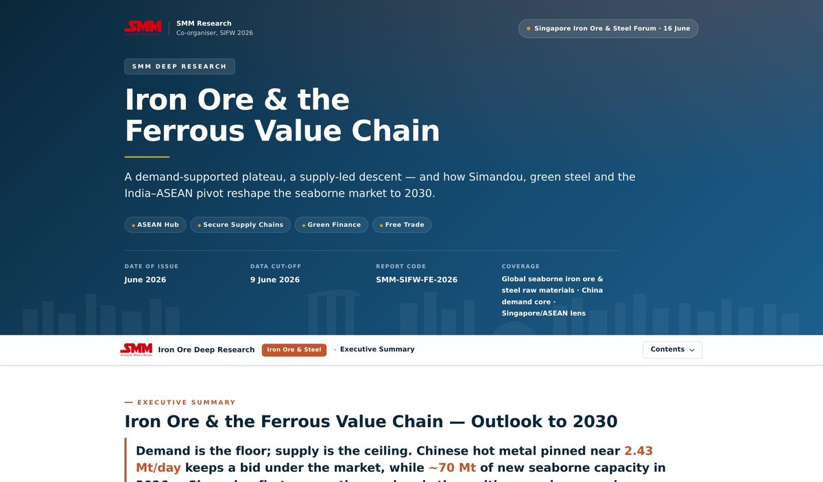 Cover of the SMM deep report: Iron Ore and the Ferrous Value Chain
